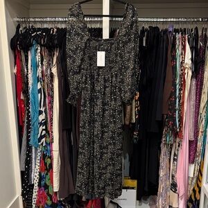 Chic Black Floral Long Sleeve Dress